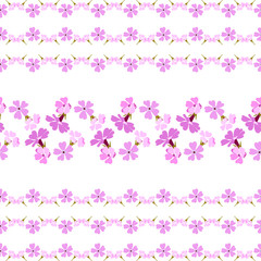 Fototapeta na wymiar Gently pink floral horizontal pattern on a white background small flowers in pastel colors