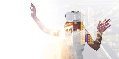 Girl enjoying while wearing virtual reality simulator
