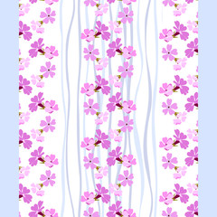 Flower pattern with pink small flowers and blue stripes seamless vector