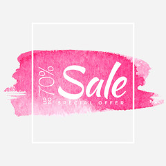 Watercolor Special Offer, Super Sale Flyer, Banner, Poster, Pamphlet, Saving Upto 70% Off, Vector illustration with abstract paint stroke