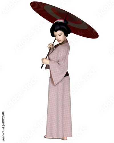 "Young Japanese Woman in Pink Kimono with Red Parasol - illustration" Stock photo and royalty-free images on Fotolia.com - Pic 211778648