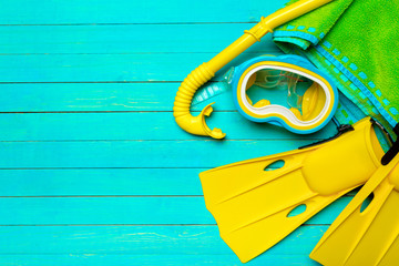 Beach flat lay accessories.