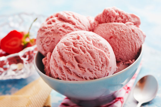 Bowl with strawberry ice-cream dessert