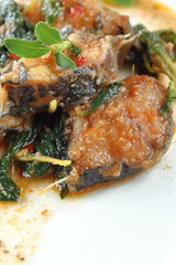 Spicy Fried Catfish with basil food in thai