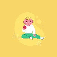 Vector illustration in trendy flat linear style - happy kid - cartoon character