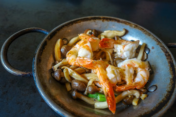 Shrimp teppanyaki, japanese traditional hot plate food