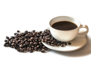 Coffee in White Cup on White Background. Copy Space. Product Photography.