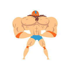 Powerful wrestler character in mask, professional fighter of sports show vector Illustration on a white background