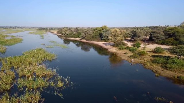 Okavango delta river on Namibia and Angola border