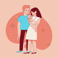 Vector illustration in trendy flat linear style - happy family and parenthood concept