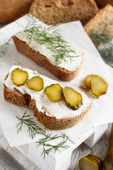 Sandwiches with cream cheese,fresh dill and salted cucumber