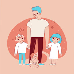 Vector illustration in trendy flat linear style - happy family and fatherhood concept
