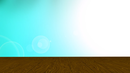 Naklejka premium Wooden floor and sunshine with blue sky nature background.