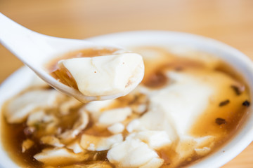 Closeup of jellied bean curd. Tofu pudding. Unique Traditional Chinese Foods