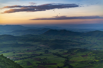 Sunset view from Karoit, Nandi Hills, looking down from the escarpment into the Great Rift Valley. Kenya, Africa.