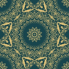 Floral Geometric Pattern with hand-drawing Mandala. Vector super illustration. For fabric, textile, bandana, scarg, print.