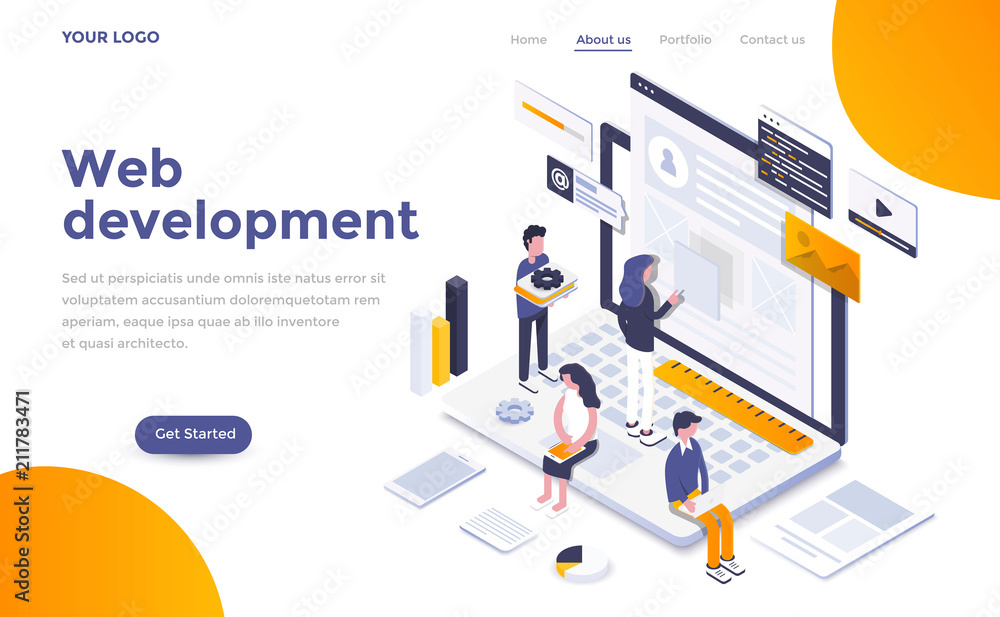 Canvas Prints flat color modern isometric concept illustration - web development
