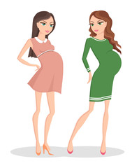 Two Beautiful Pregnant Women in Pretty Dresses
