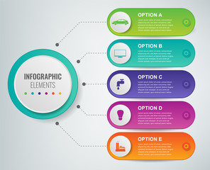 Abstract 3D infographic template with 5 options. Business presentation concept. Vector