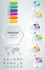 Abstract 3D infographic template with 6 options. Business presentation concept. Vector