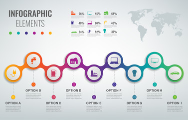 Abstract 3D infographic template with 9 options. Business presentation concept. Vector