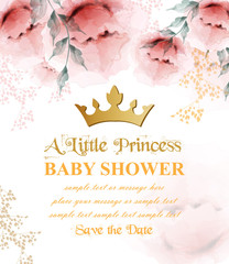 Happy birthday princess card Vector. Crown and Delicate floral bouquets © castecodesign