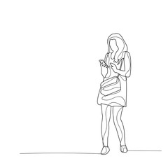 vector, isolated, sketch of a girl with a phone