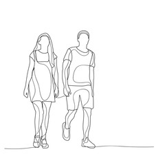 Fototapeta na wymiar vector, isolated, sketch guy and girl go