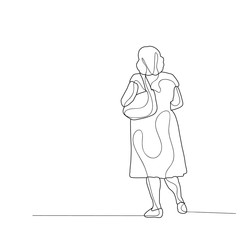 vector, isolated, sketch a woman is walking
