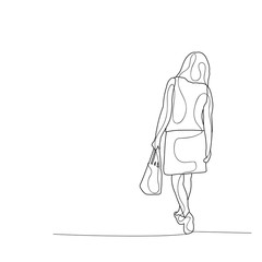 isolated, sketch of a girl with a handbag