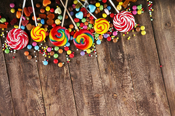 candies with jelly and sugar. colorful array of different childs sweets and treats