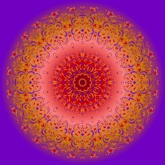 Vector hand drawn floral color mandala design. For fashion, surface design. Red, purple, gold color.