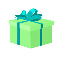 Present Square Green Box Decorated Big Bow Vector