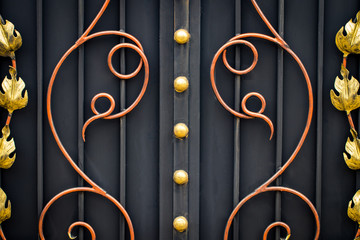 wrought-iron gates, ornamental forging, forged elements close-up