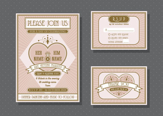 Fototapeta na wymiar Wedding invitation card vector template set.