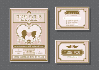 Wedding invitation card vector template set.