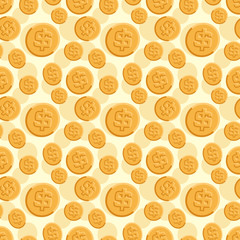 Seamless texture with golden coins flat style.