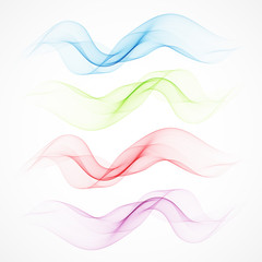 set of abstract color wave smoke transparent blue pink green wavy