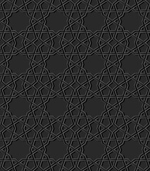 3D dark paper art Islamic geometry cross pattern seamless background