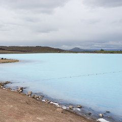 Landschaft beim Mývatn Nature Bath / Kieselgurwerk in Nord-Island