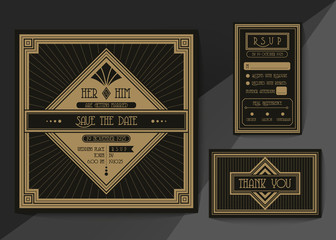 Retro and vintage wedding invitation vector template set