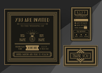 Retro and vintage wedding invitation vector template set