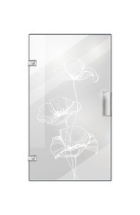 Glassy Entrance Door on Checkered Background.