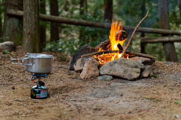 Camping, bonfire and cooking equipment