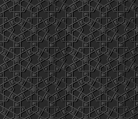 3D dark paper art Islamic geometry cross pattern seamless background
