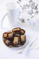 Handmade chocolates on the table.