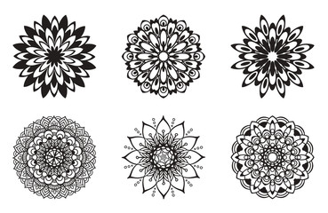 Collection of floral patterns black color Eastern silhouette ornament. Laser cut mandala.