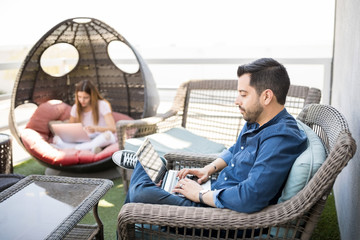 Business people in office lounge area