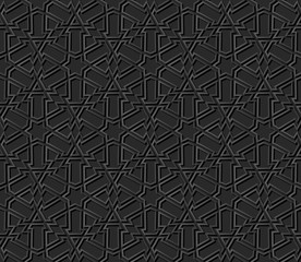 3D dark paper art Islamic geometry cross pattern seamless background