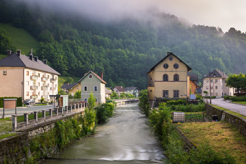 Fototapeta na wymiar Small mountain town Zelezniki in Carniola region, Slovenia .